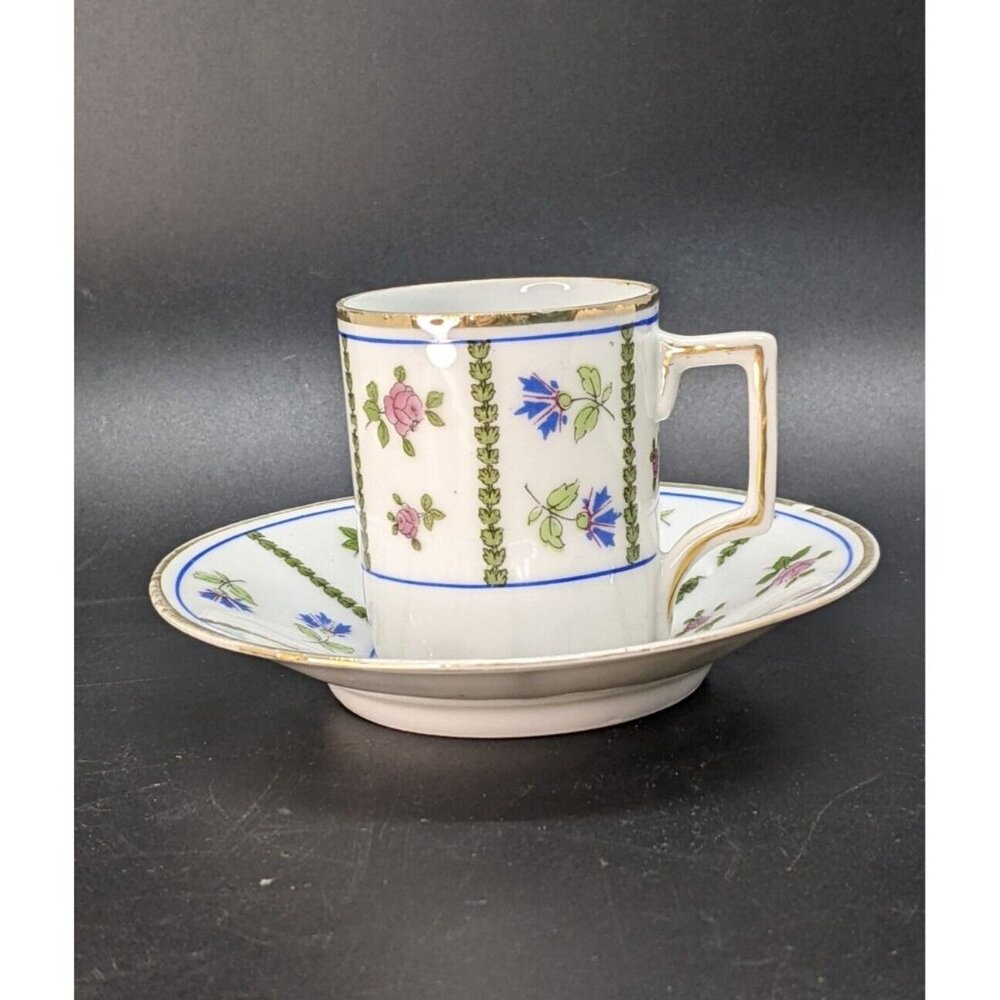 Victoria Austria Tea Cup and Saucer Set Pink Purple Flowers Vtg